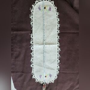Vintage dresser scarf flower  embroidered runner 6 x 17" table handmade